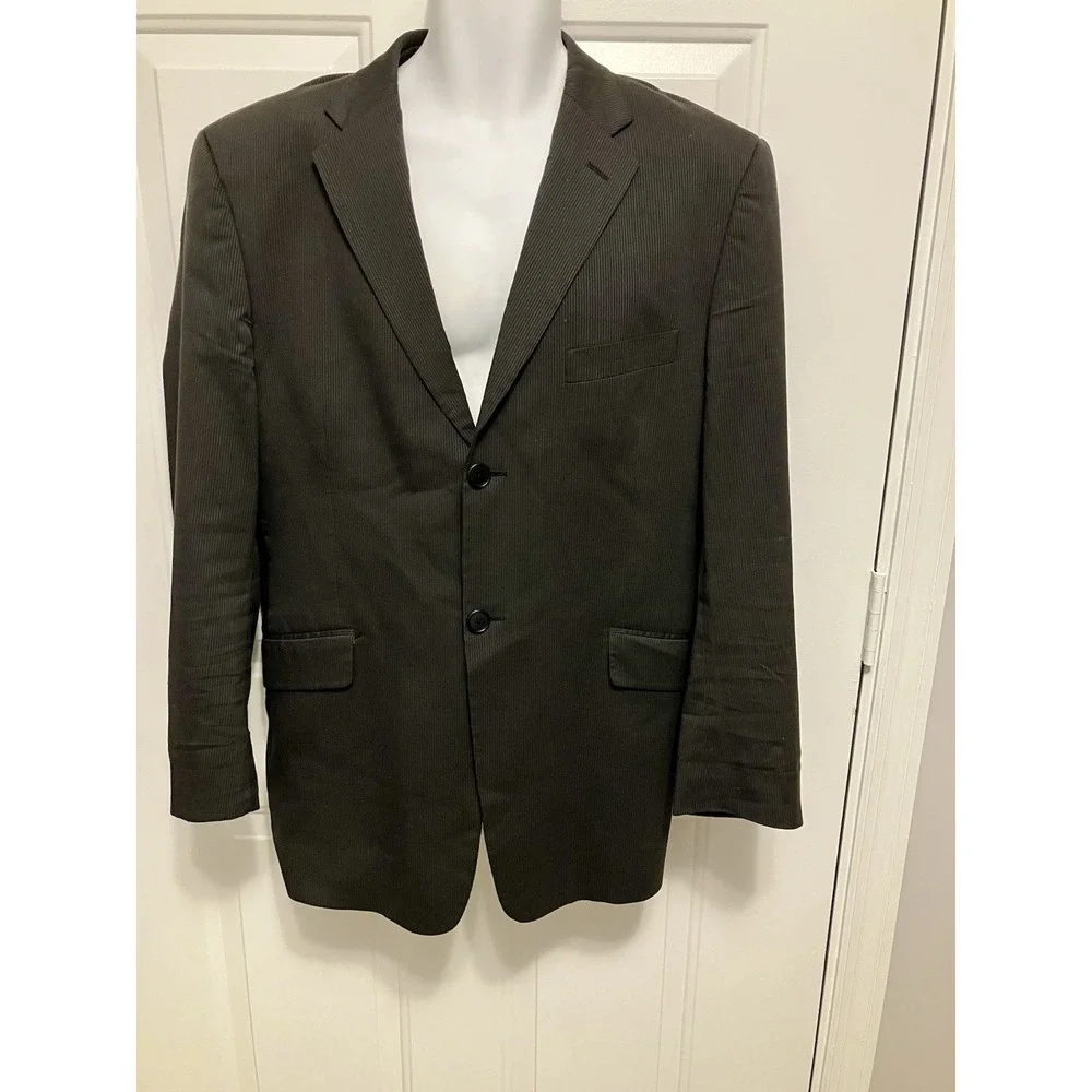 Theory Sz 42R Charcoal Gray Pinstripe Cotton Blend Two Button Mens Blazer Jacket